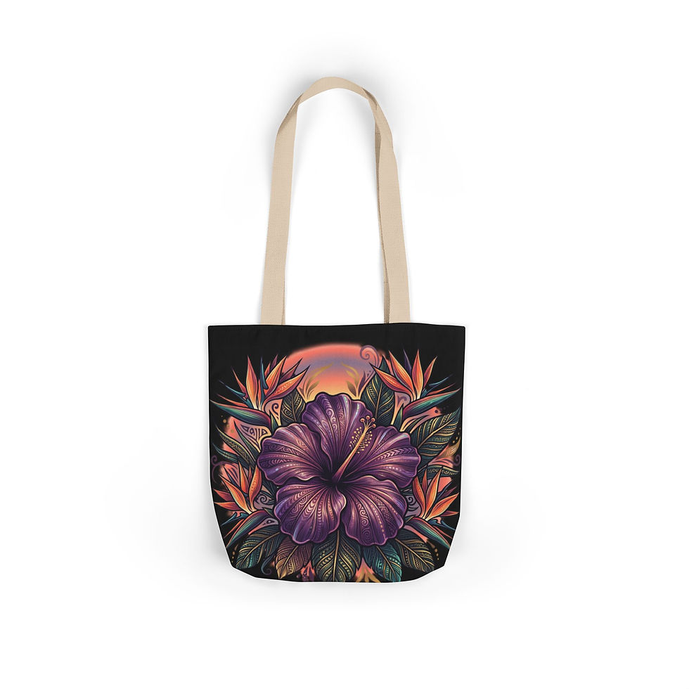 Thumbnail: Floral Hibiscus Canvas Tote Bag — Tropical Sunset Flower Market Bag