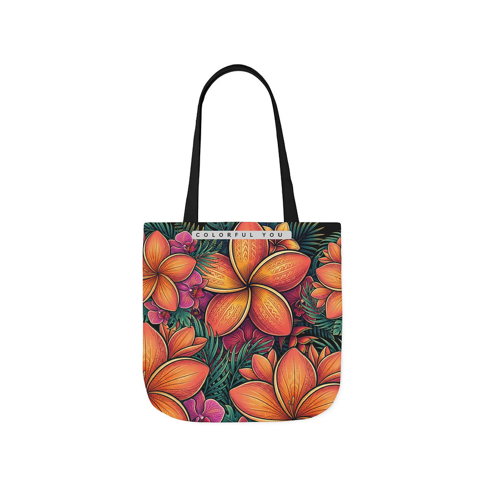 Thumbnail: Floral Plumeria Canvas Tote — Tropical Orange Flower Market Bag