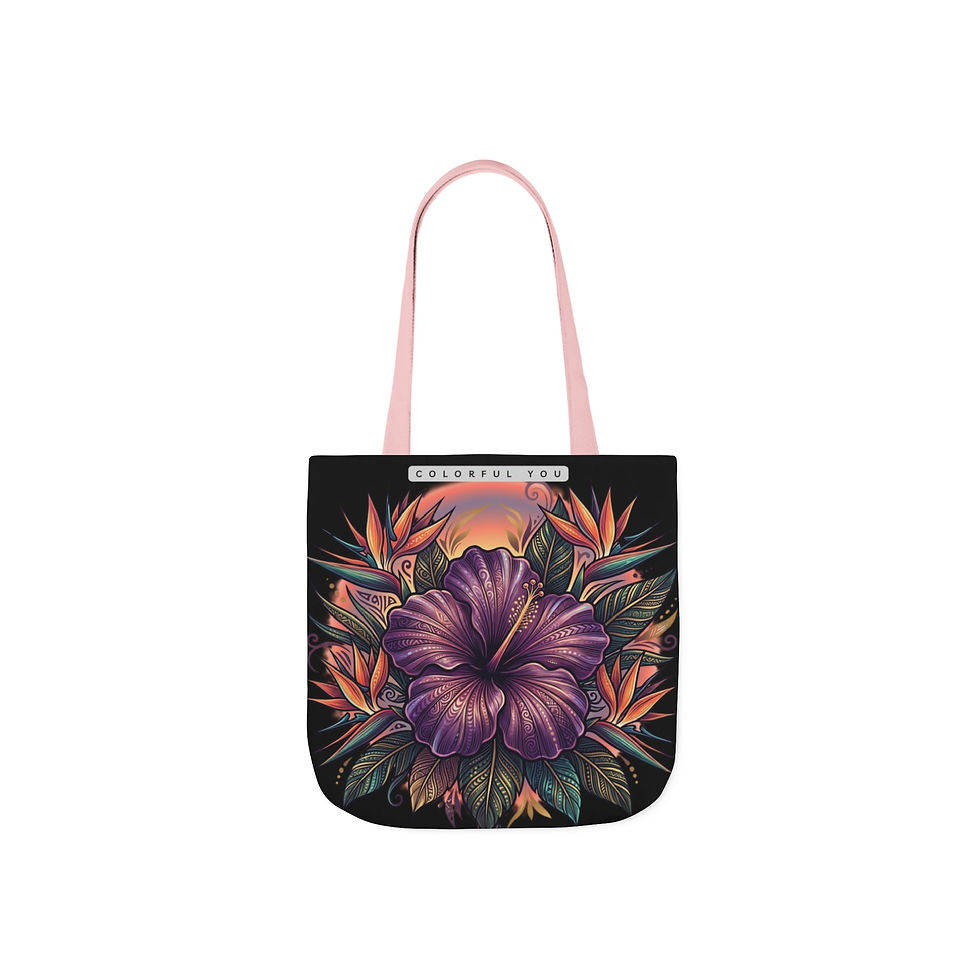 Thumbnail: Floral Hibiscus Canvas Tote Bag — Tropical Sunset Flower Market Bag