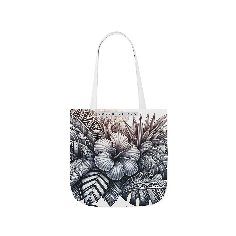 Thumbnail: Floral Hibiscus Canvas Tote — Tropical Black & White Beach Bag