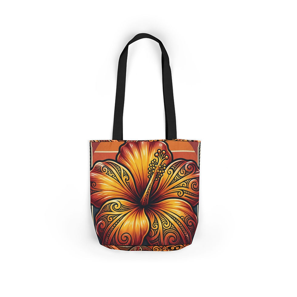 Thumbnail: Tote Bag — Tropical Hibiscus Floral Canvas Tote (Orange Sunset)