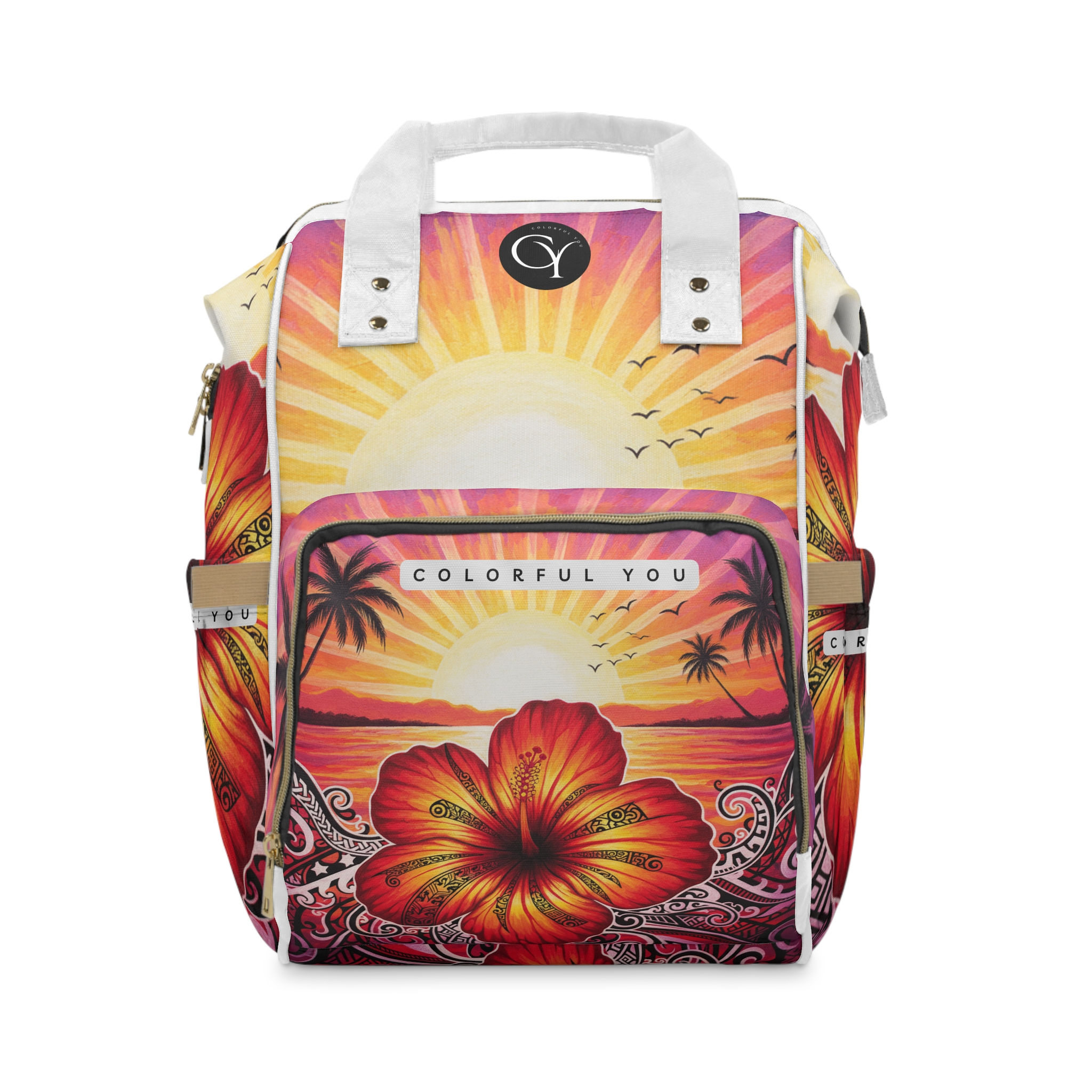 Sunset Hibiscus Diaper Backpack – Colorful You Multifunctional Baby Bag