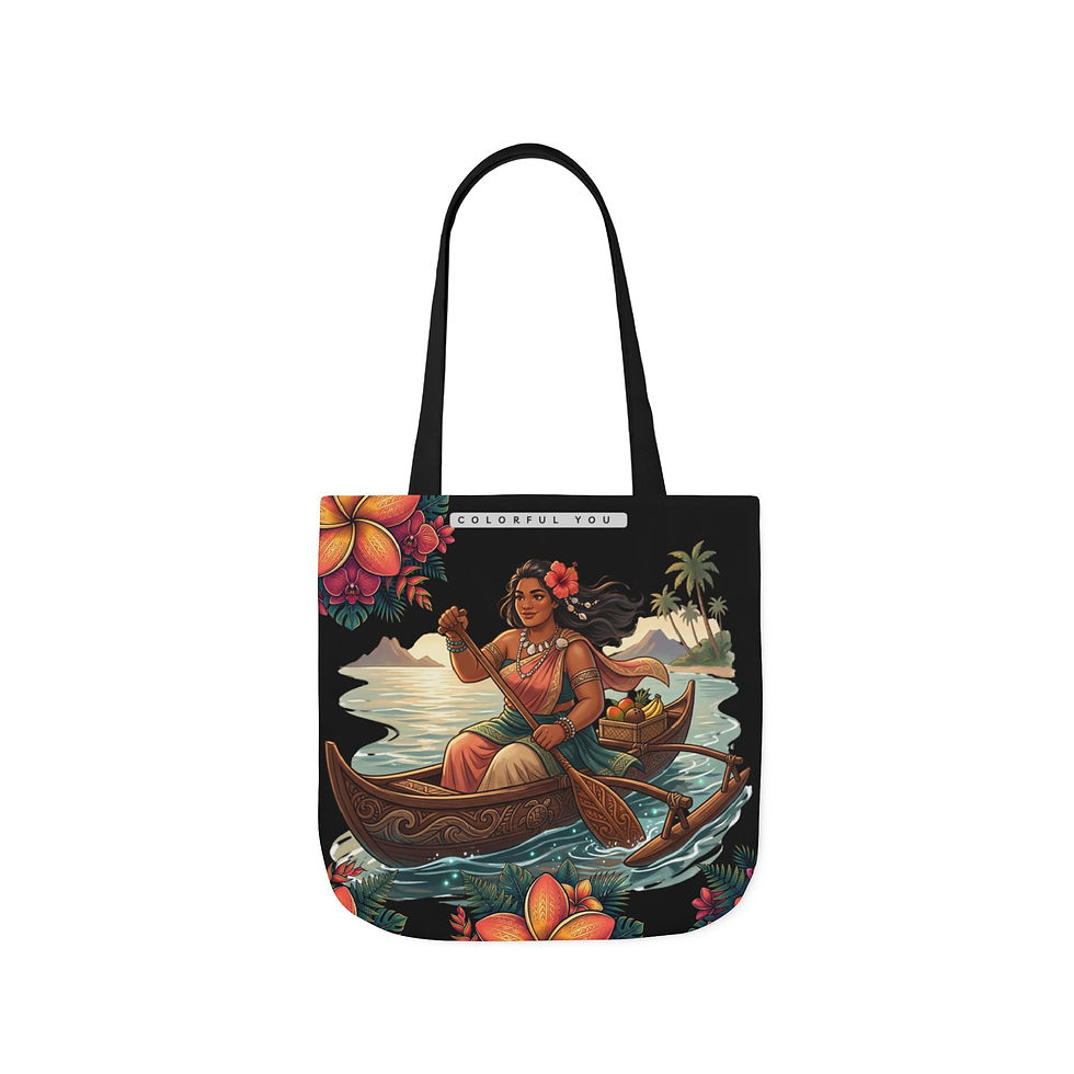 Thumbnail: Tote Bag — Island Girl Canoe Goddess Illustration Canvas Tote