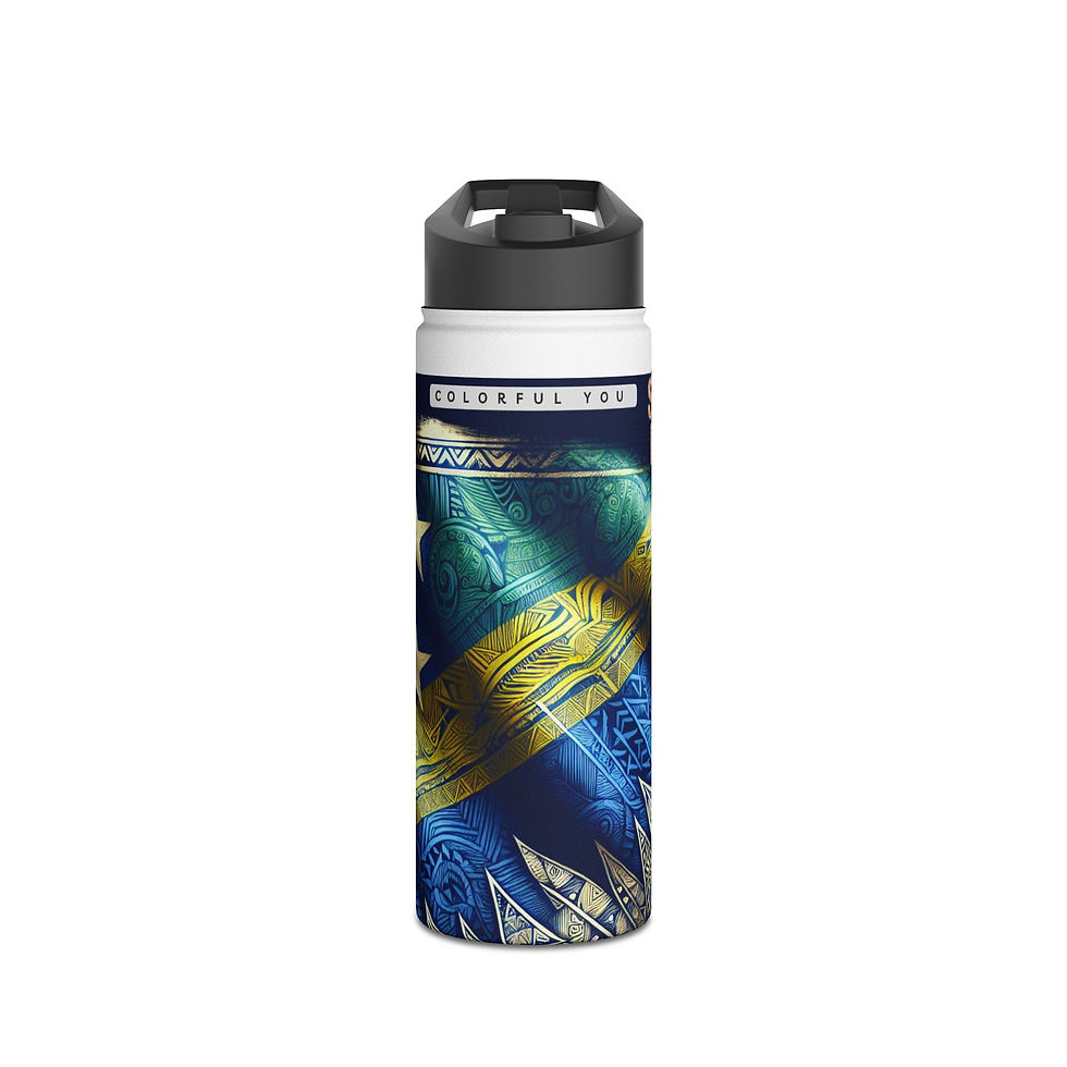 Thumbnail: Solomon Islands Flag Insulated Water Bottle Blue & Gold Tribal Steel Bottle