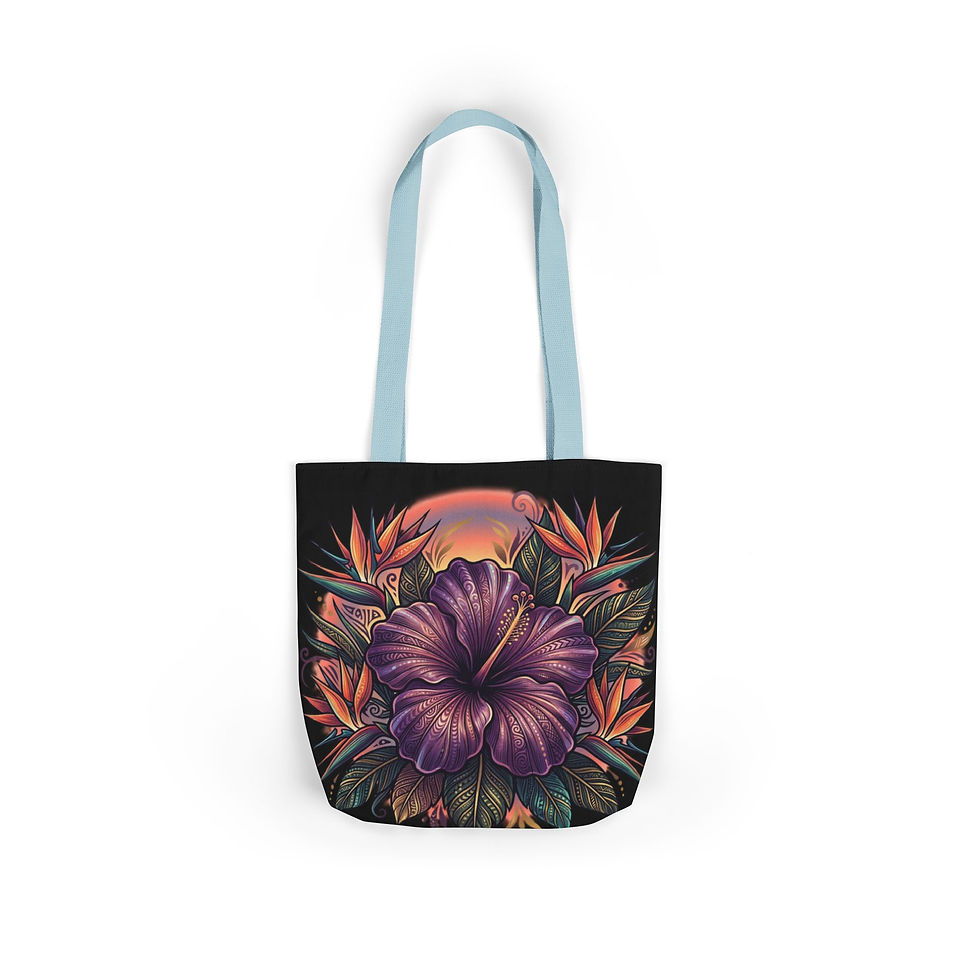 Thumbnail: Floral Hibiscus Canvas Tote Bag — Tropical Sunset Flower Market Bag