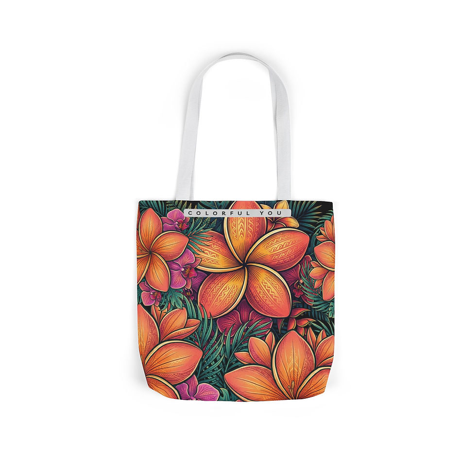 Thumbnail: Floral Plumeria Canvas Tote — Tropical Orange Flower Market Bag