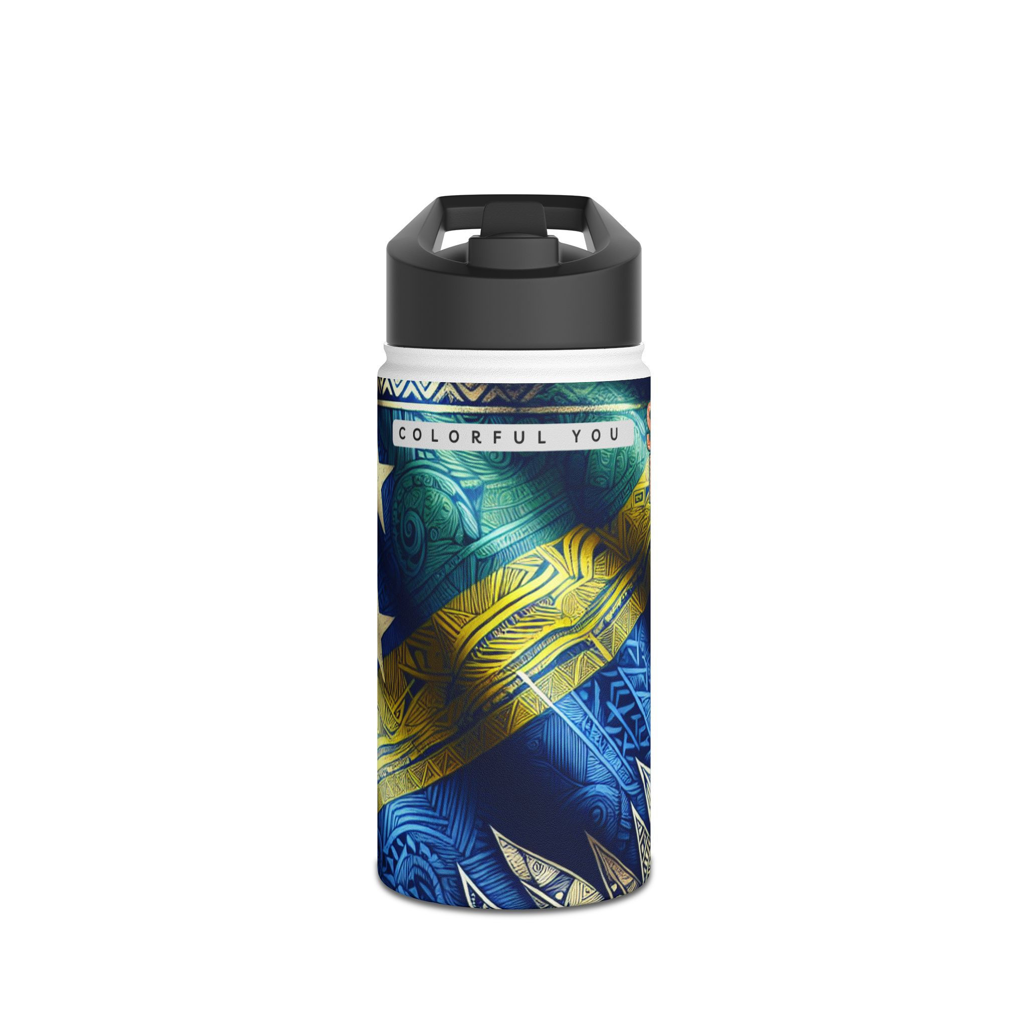 Solomon Islands Flag Insulated Water Bottle Blue & Gold Tribal Steel Bottle