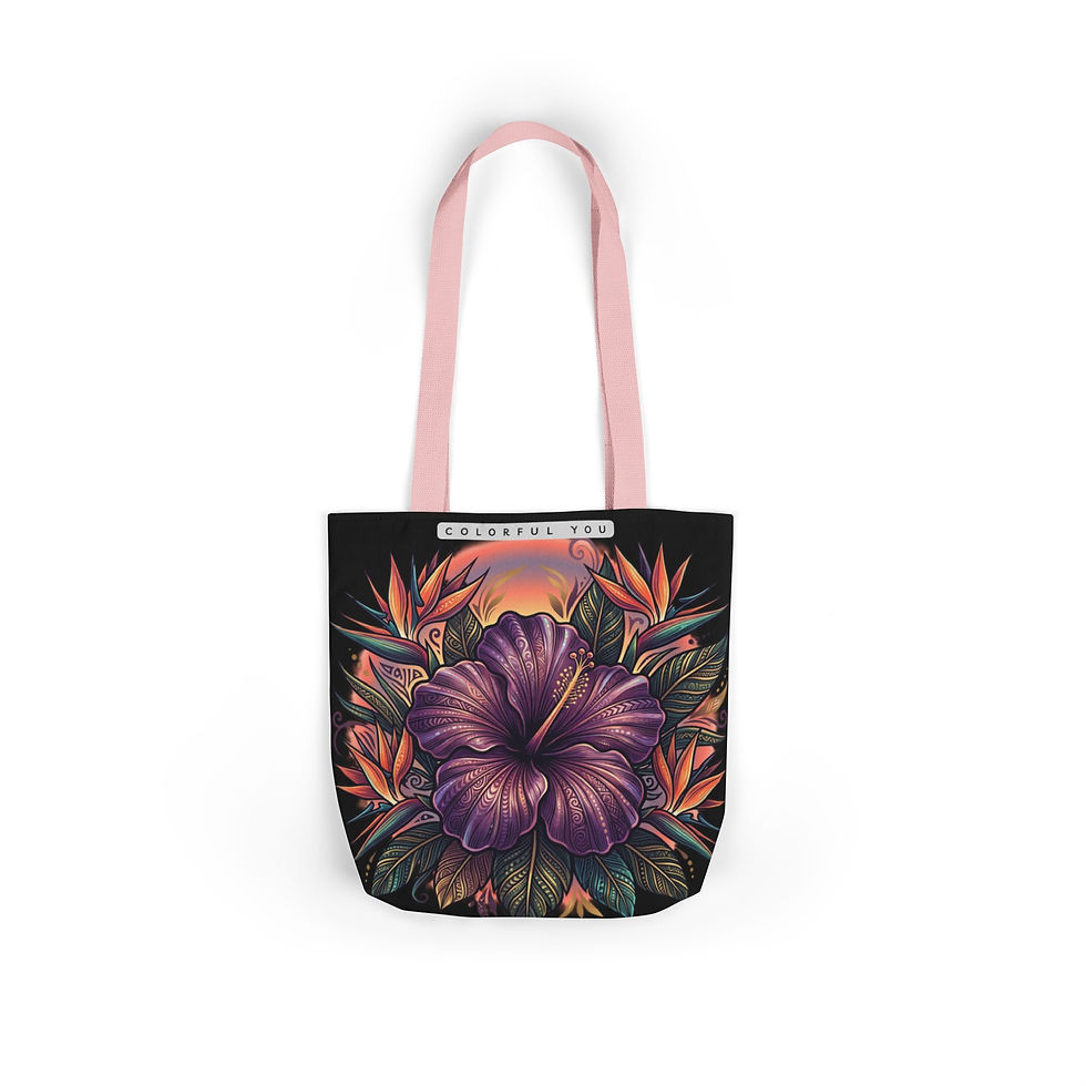 Thumbnail: Floral Hibiscus Canvas Tote Bag — Tropical Sunset Flower Market Bag