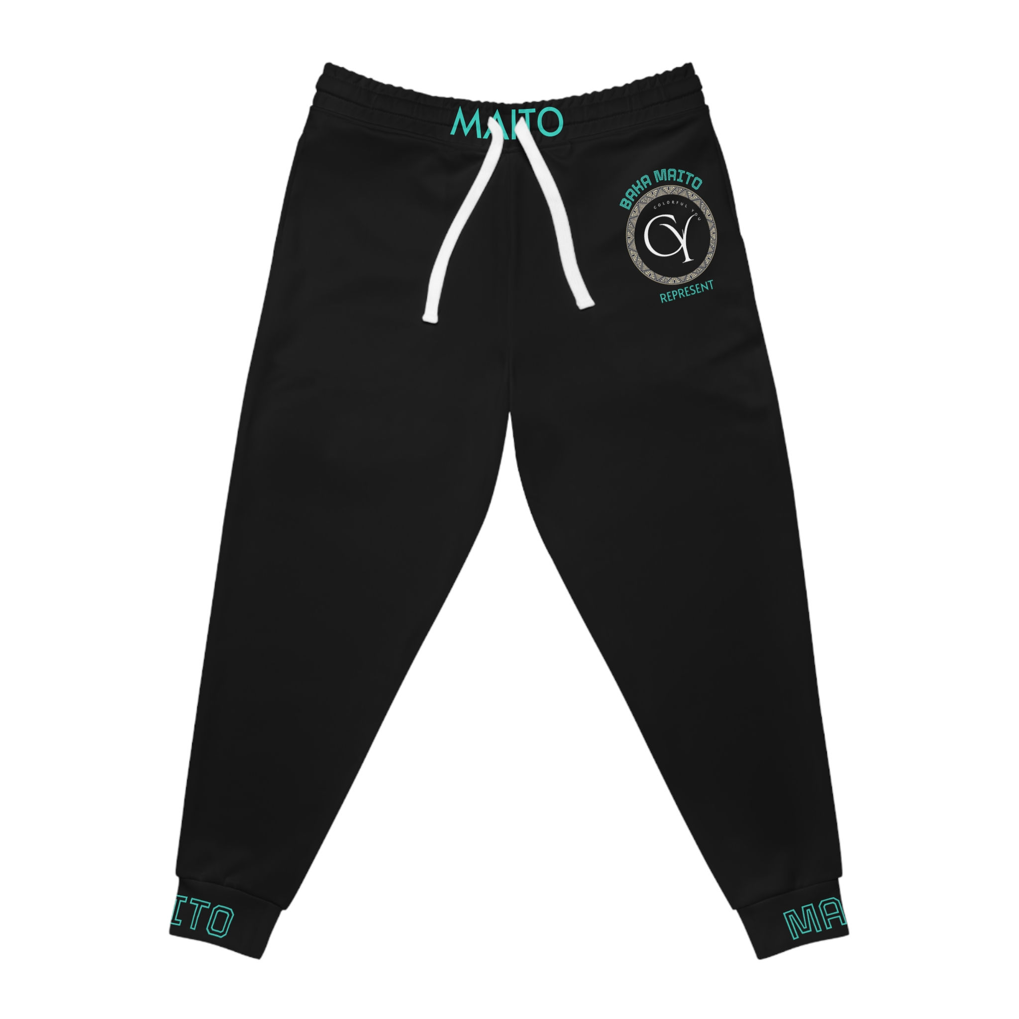 MAITO Athletic Joggers — Black Logo Sweatpants with Teal Accents