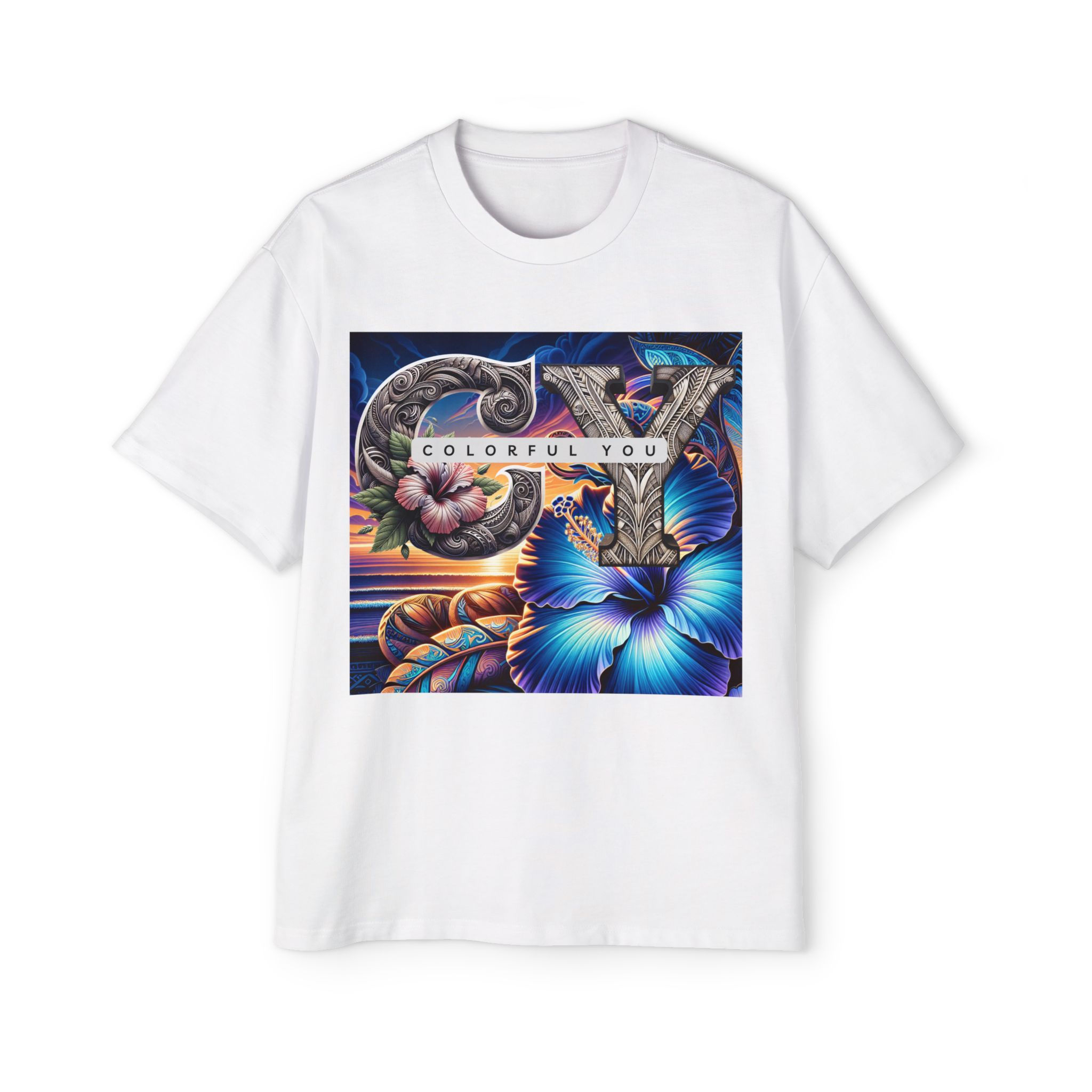 Colorful you Designer Heavy Oversized Tee - 'Colorful You' Floral Graphic