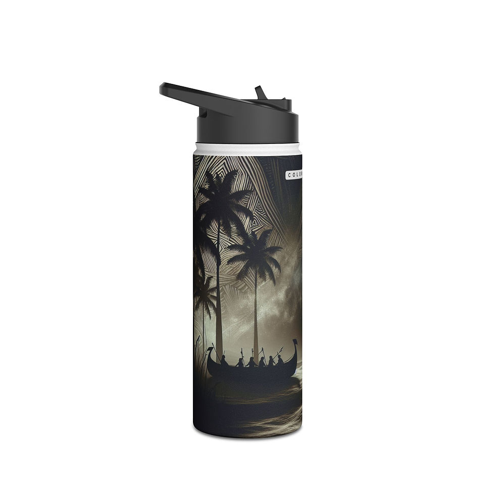 Thumbnail: Sunset Stainless Steel Water Bottle — Tropical Palms & Canoe Design