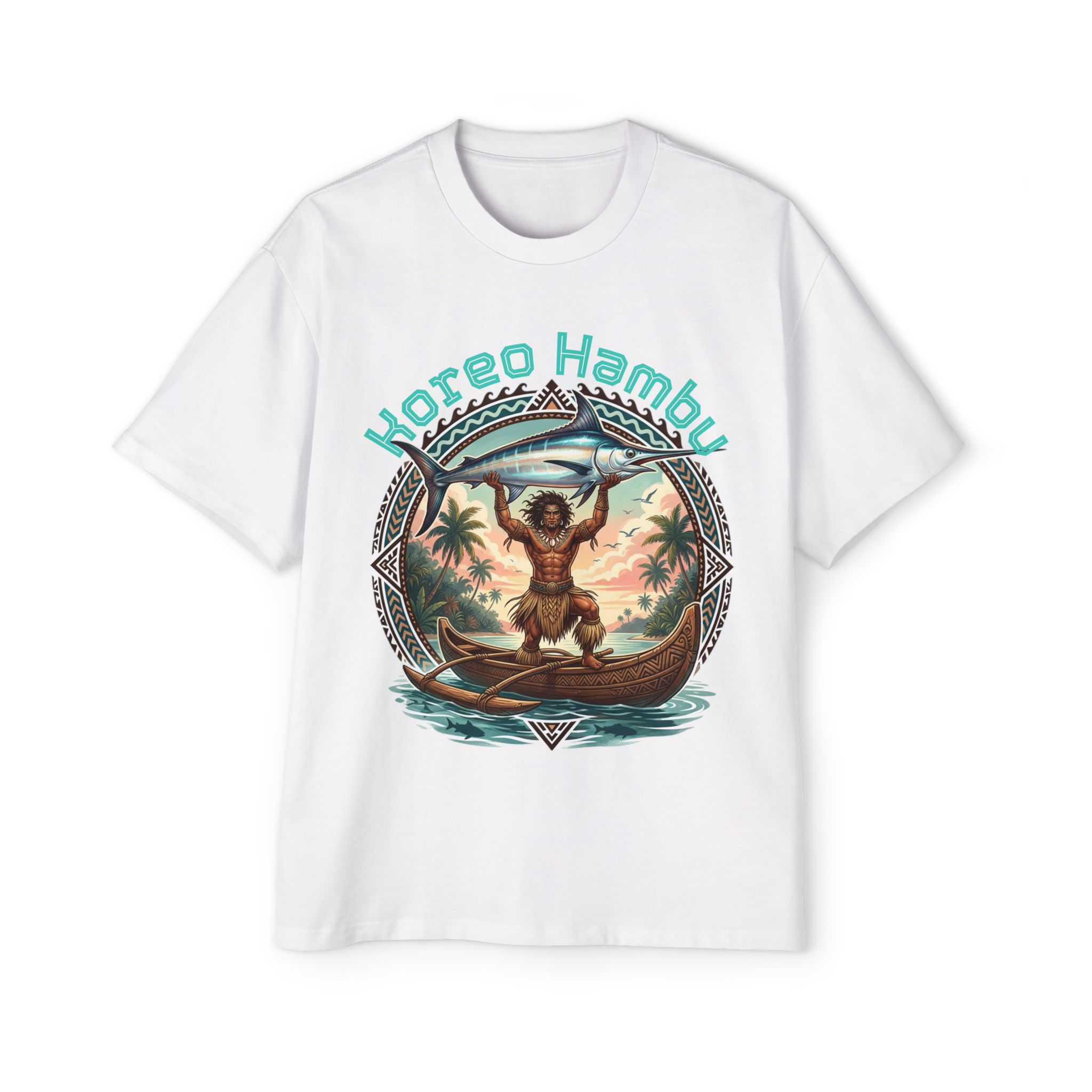 Koreo Hambu island canoe graphic tee — Pacific Islander streetwear premium cotton