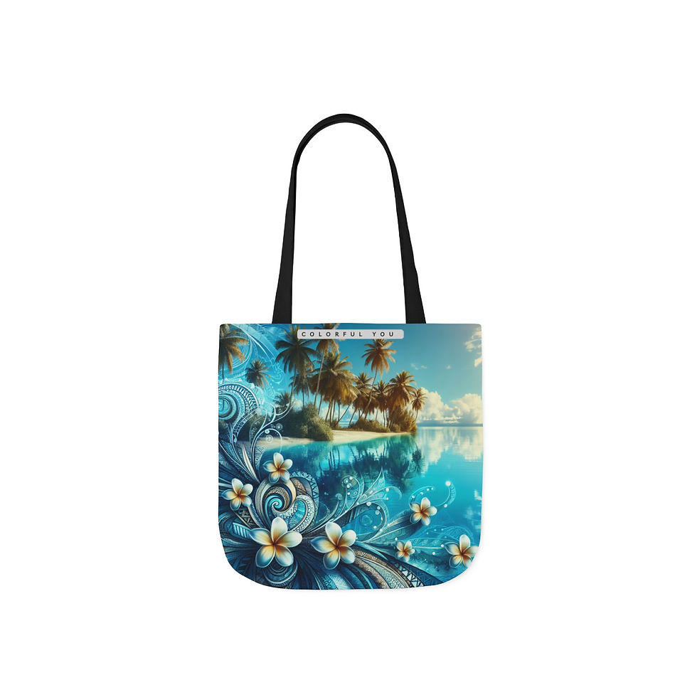 Thumbnail: Tropical Blue Plumeria Canvas Tote — Hawaiian Beach Floral Tote Bag
