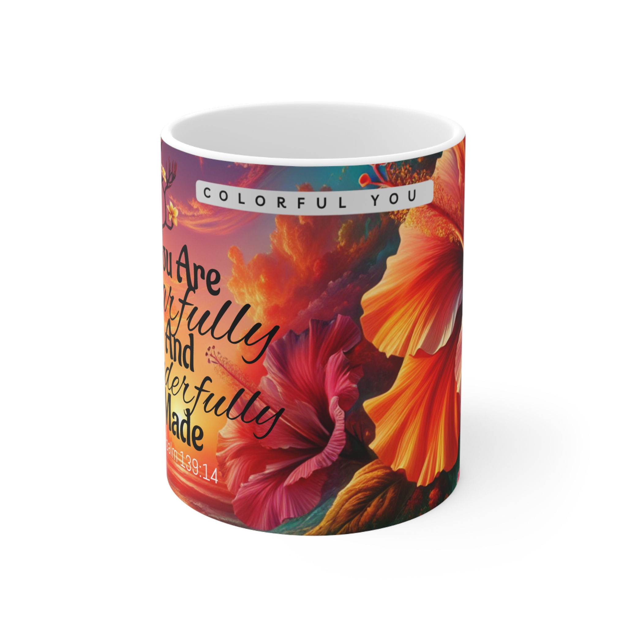 Fearfully and Wonderfully Made Mug Floral Christian Coffee Cup, 11oz & 15oz