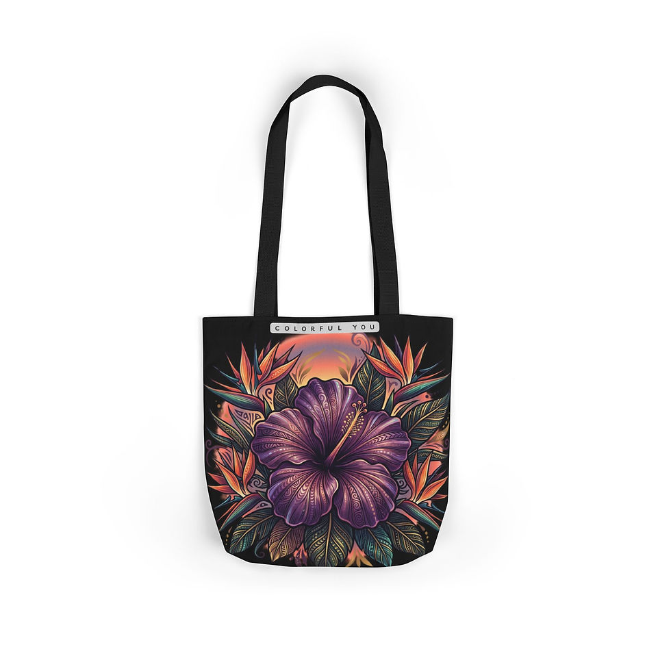 Thumbnail: Floral Hibiscus Canvas Tote Bag — Tropical Sunset Flower Market Bag