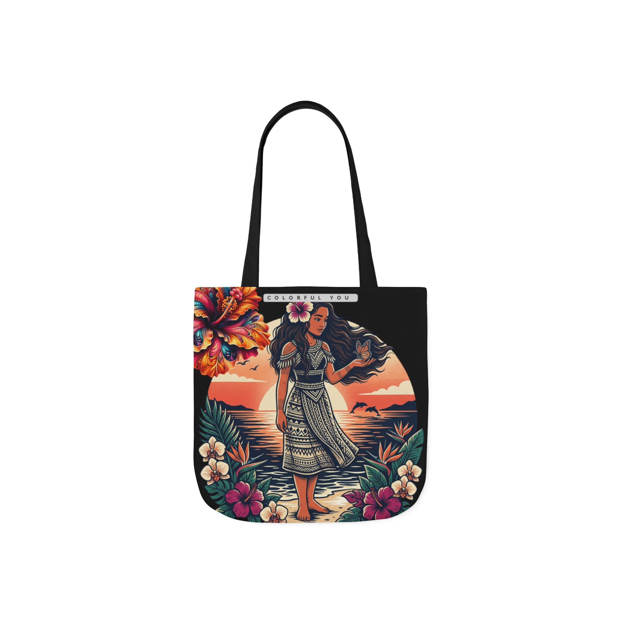 Island Girl Butterly Sunset Tote Bag — Retro Island Girl Canvas Beach Tote