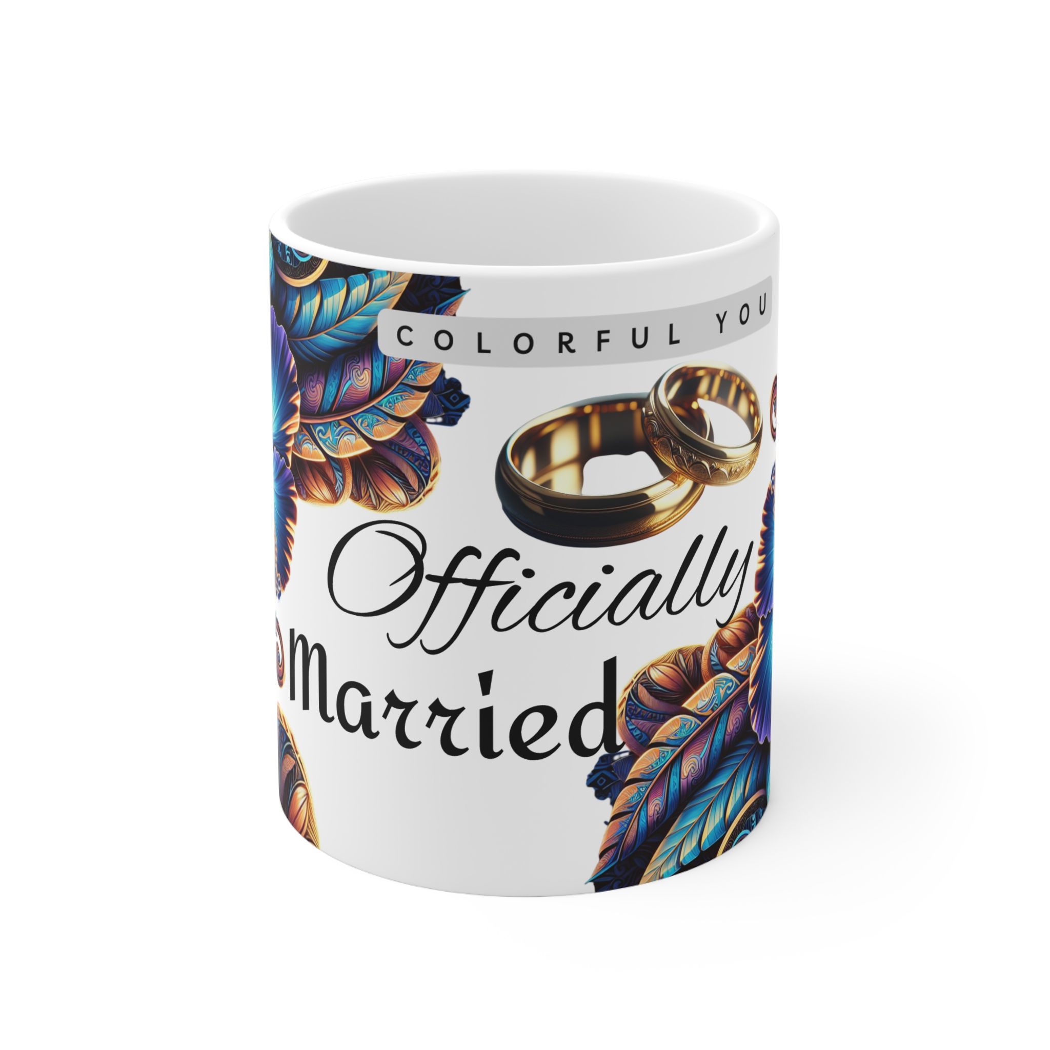 Colorful Wedding Mug Newlywed Gift Coffee Cup for Couples, Bridal Shower