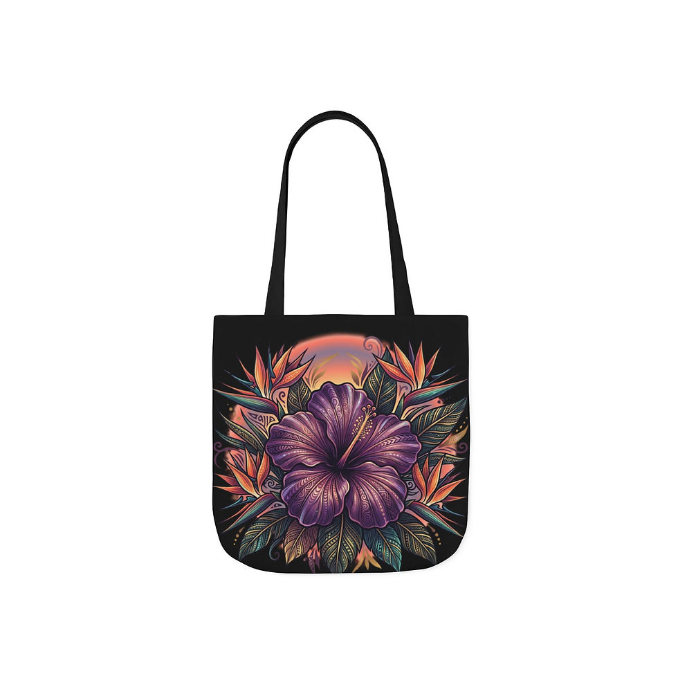 Thumbnail: Floral Hibiscus Canvas Tote Bag — Tropical Sunset Flower Market Bag