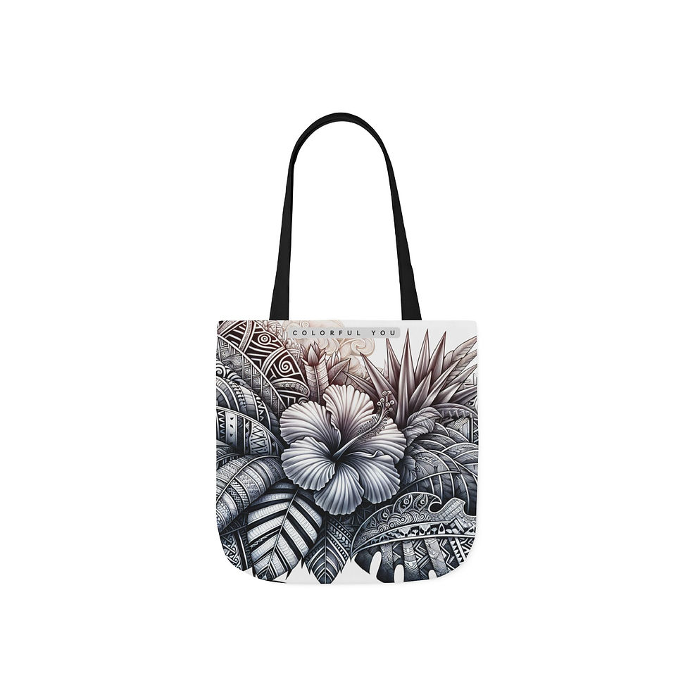 Thumbnail: Floral Hibiscus Canvas Tote — Tropical Black & White Beach Bag
