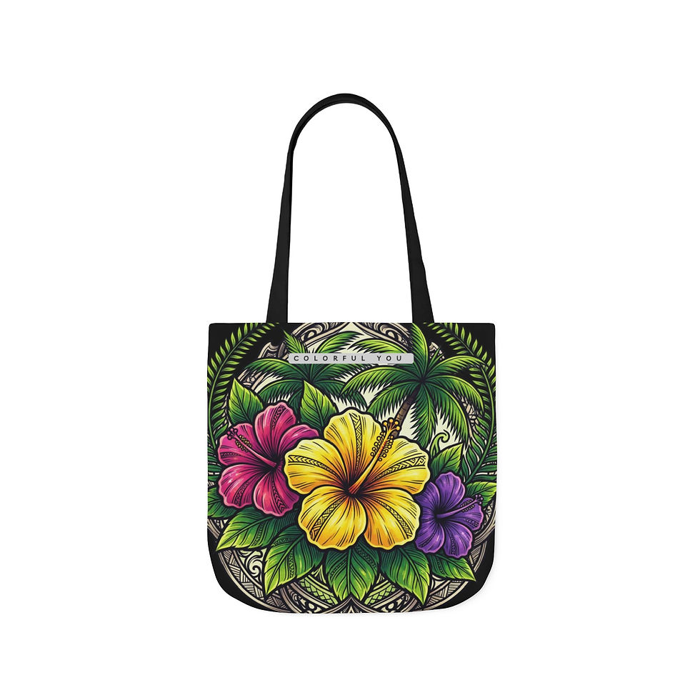 Thumbnail: Tote Bag - Tropical Hibiscus Floral Canvas Tote