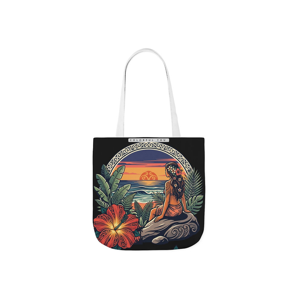 Thumbnail: Tropical Sunset Canvas Tote — Hula Girl Beach Bag