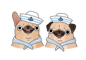 Illustration of French bulldogs in hats by Wren & Wilson