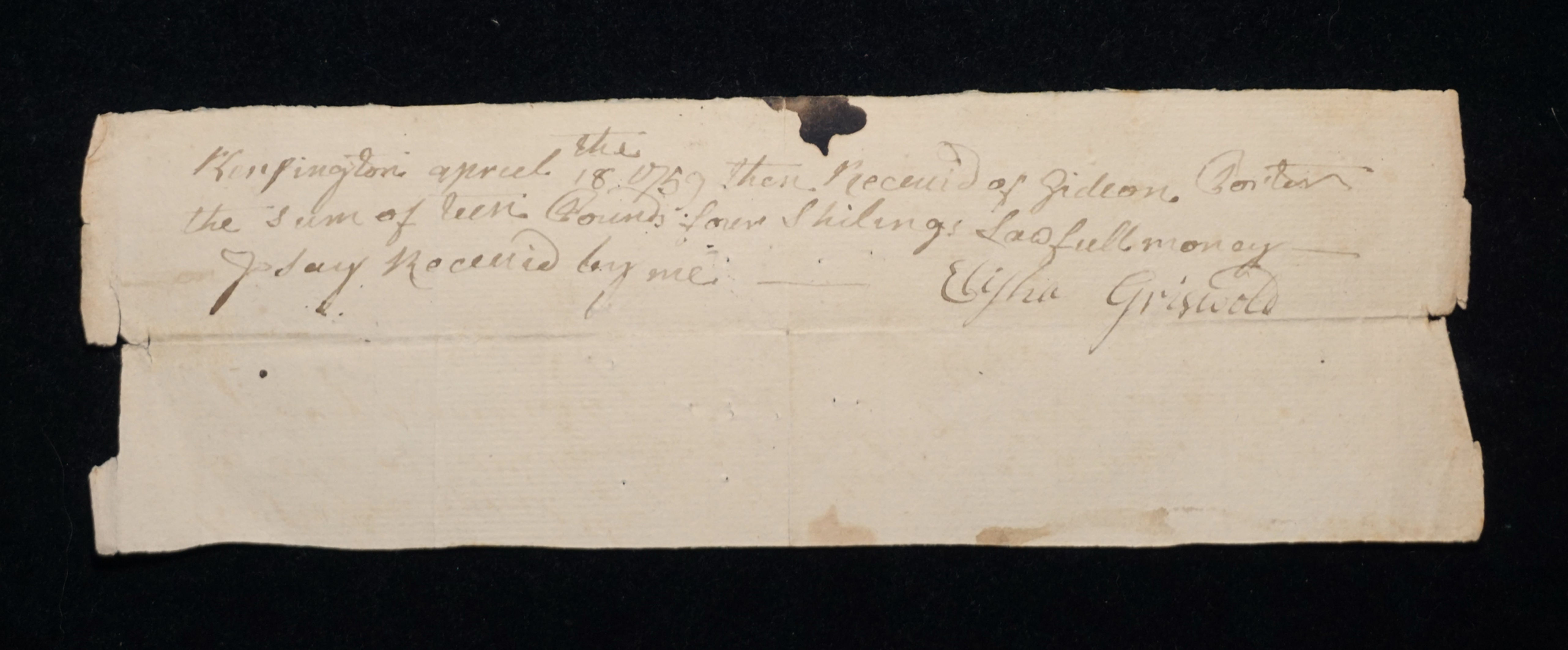 April 18, 1759 Kensington CT - Receipt for 2 Bushels of Wheat