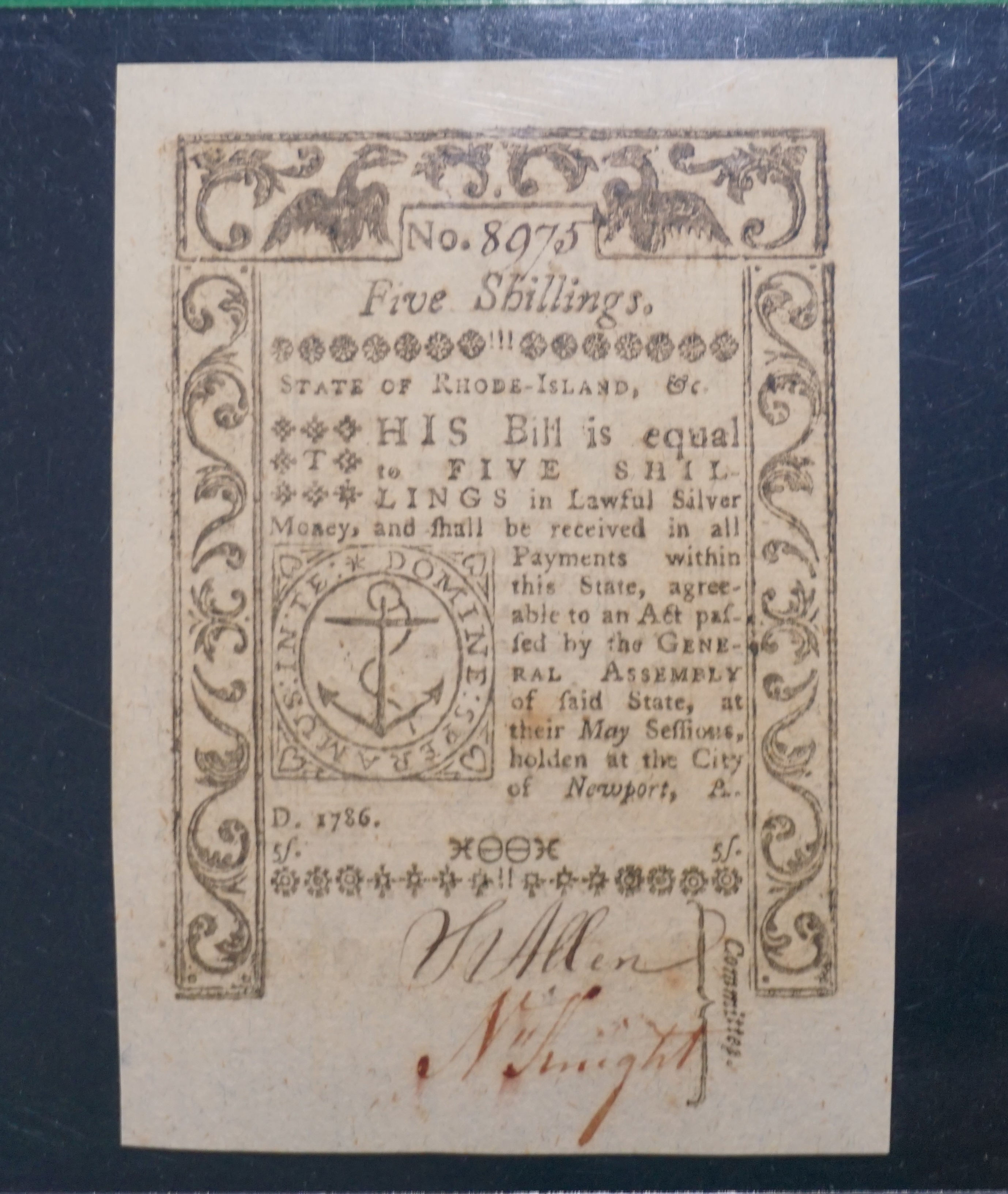 May 1786 5s Rhode Island Colonial Currency PCGS GEM New 65PPQ