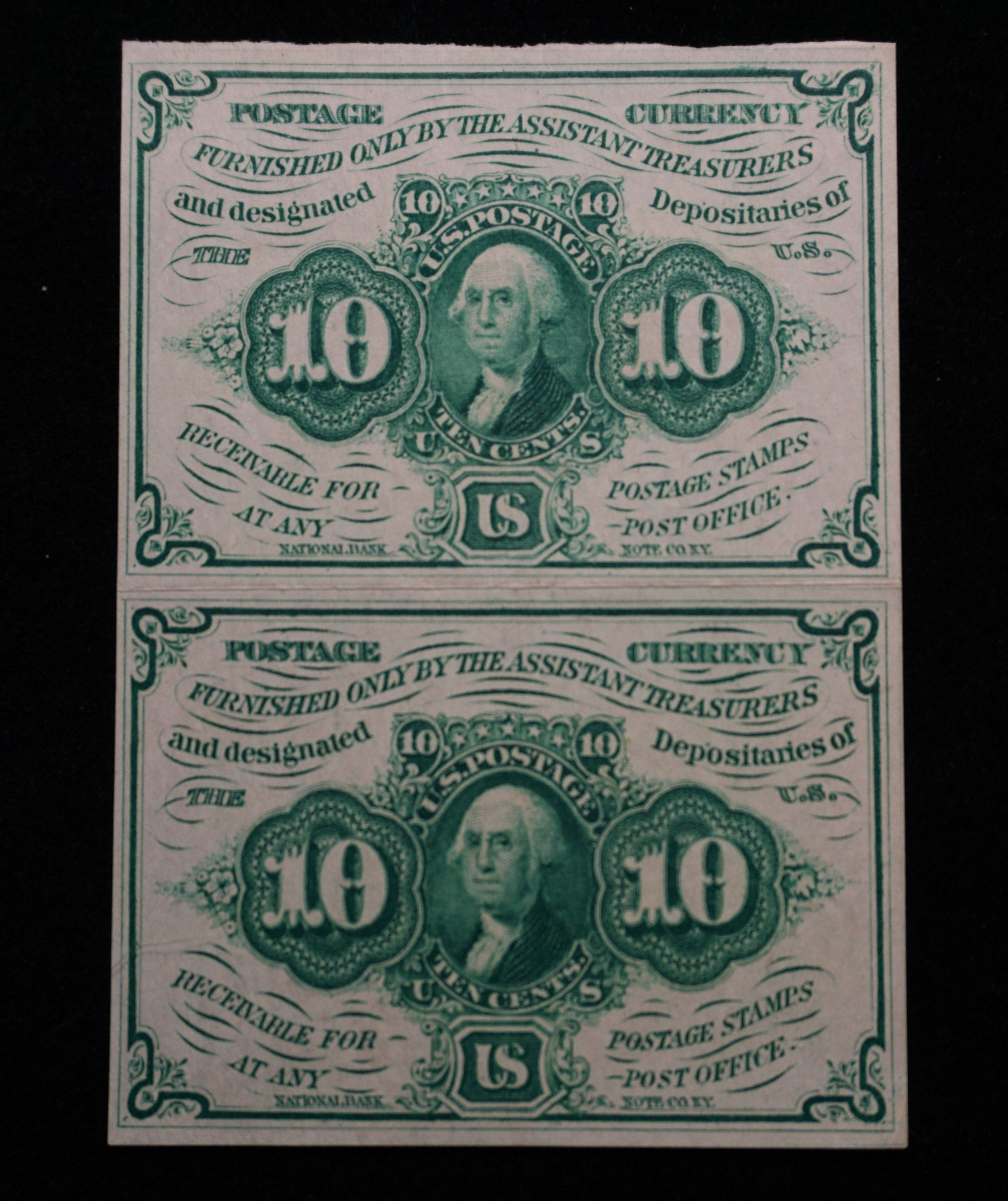 Fr 1242 10¢ First Issue Vertical Strip of 2 XF
