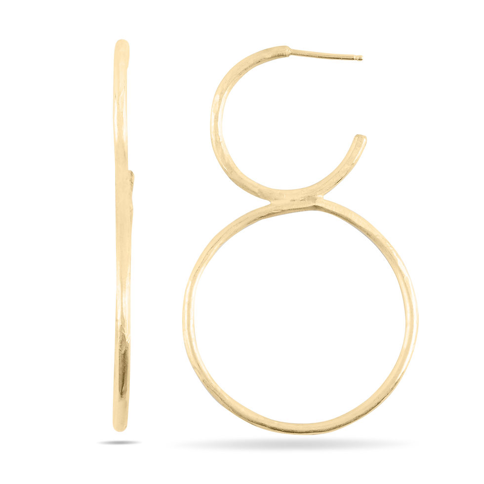Elegant gold hoop earrings, two connected circles, RC Studio Jewelry.