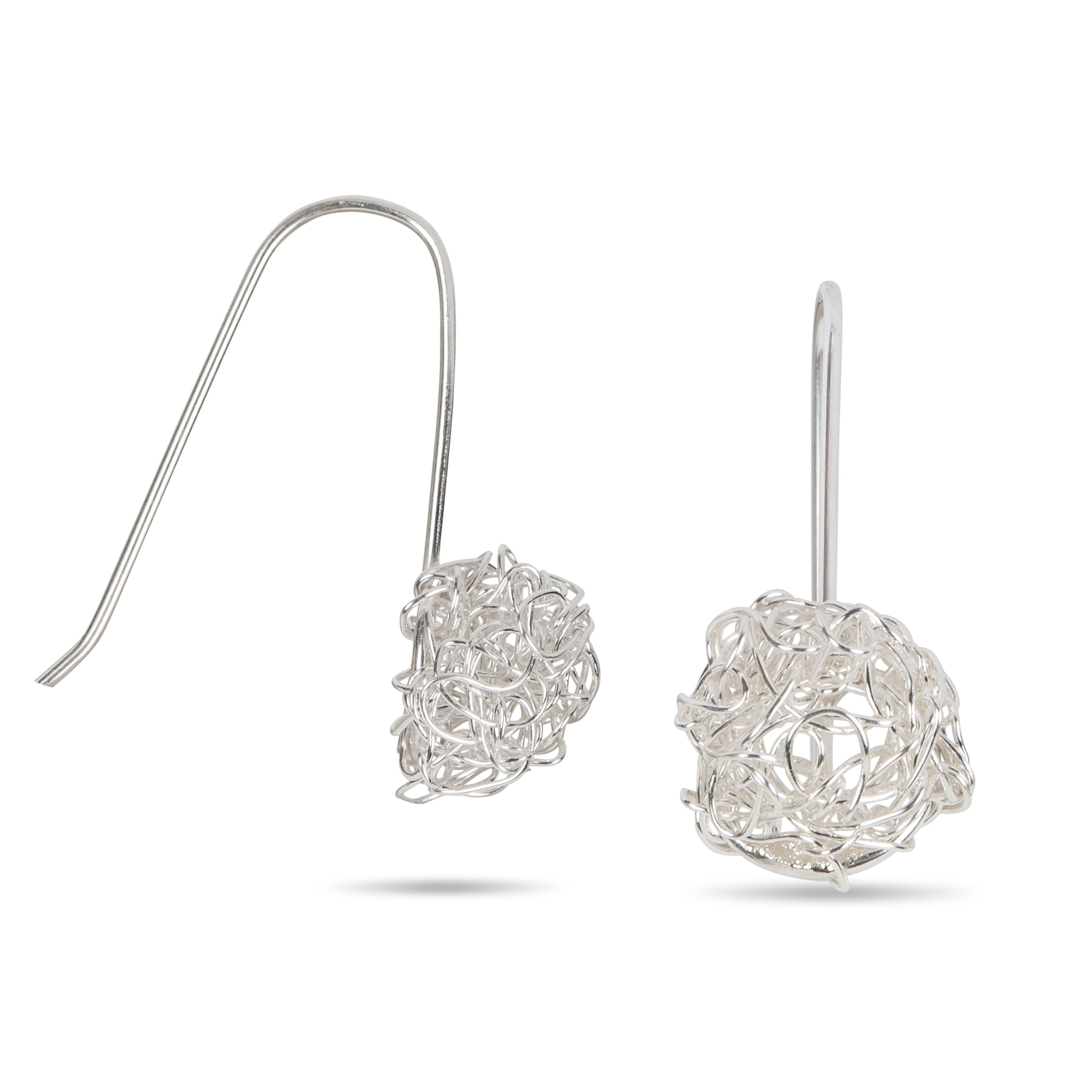 Silver wire earrings with a woven design, ideal for RC Studio Jewelry.