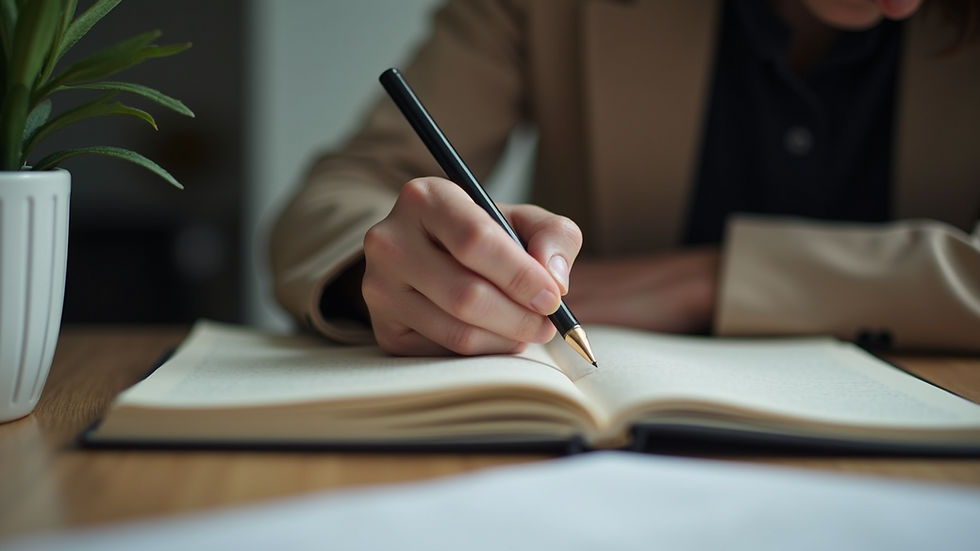 Close-up view of a person writing in a thought journal