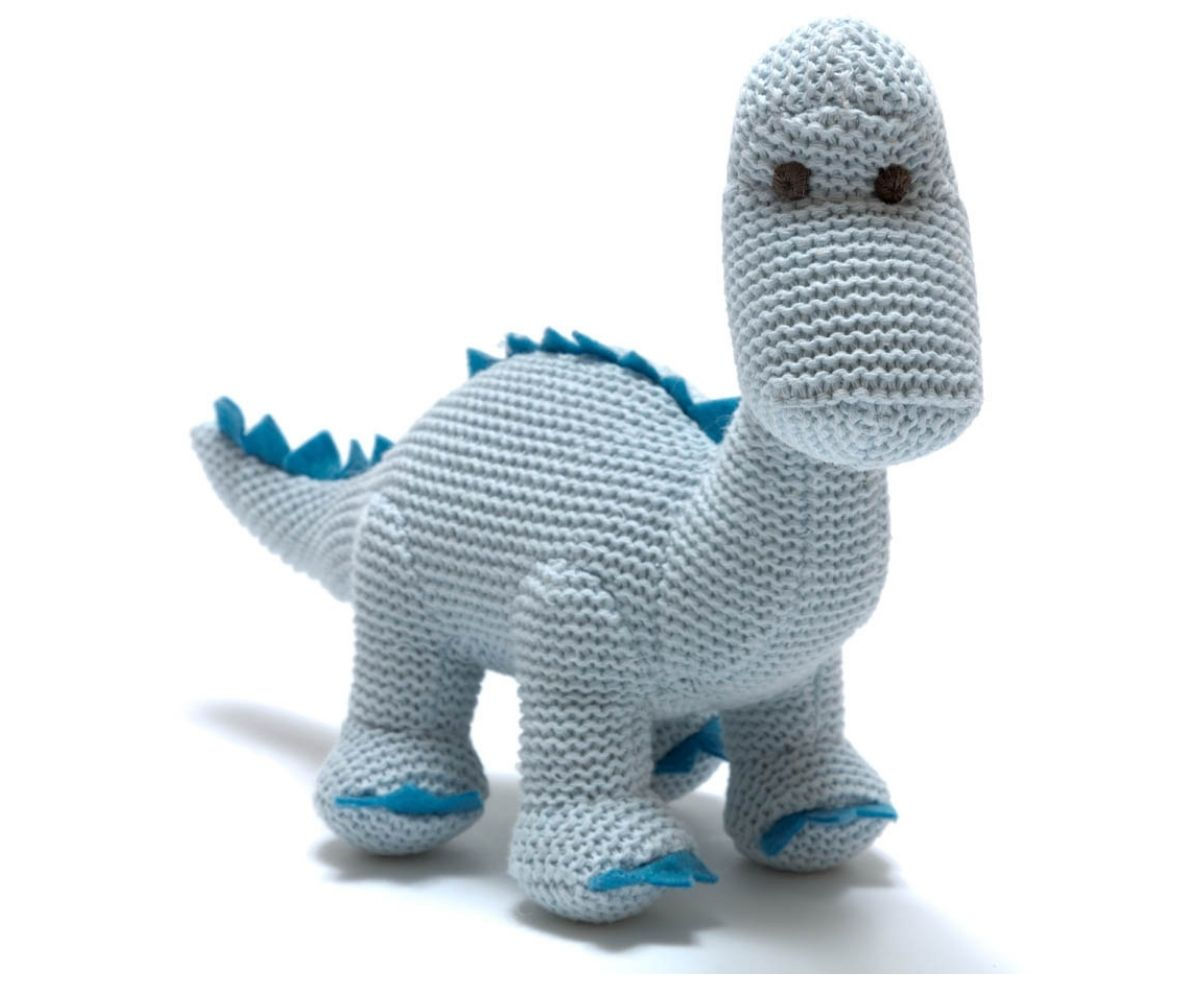 Knitted Organic Blue Diplodocus Rattle