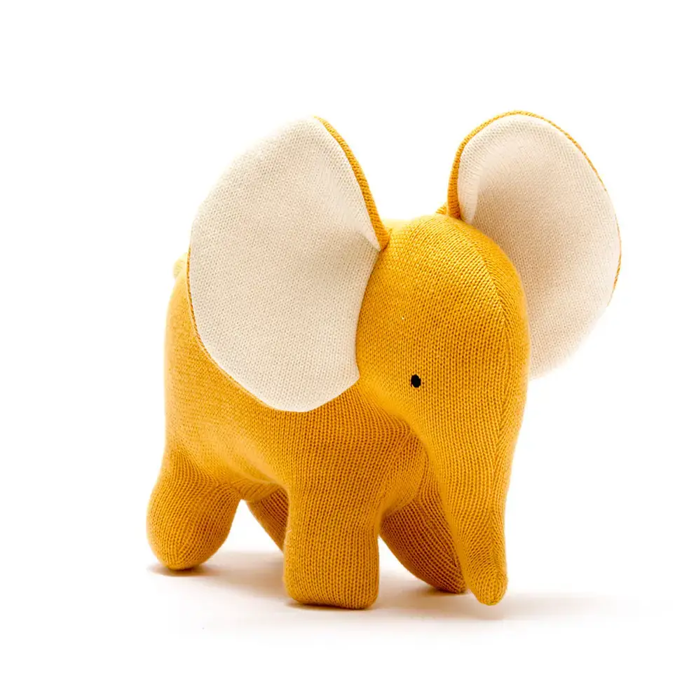 Large Elephant Plush Toy in Mustard Organic Cotton Knit