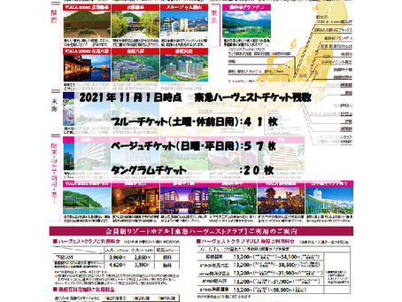東急ハーヴェストチケット残数(2021年11月1日時点)