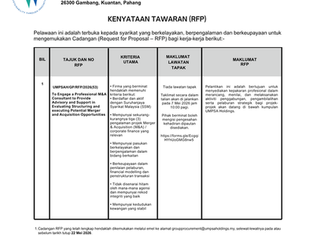 REQUEST FOR PROPOSAL (RFP) - Professional M&A Consultant to Provide Advisory and Support in Evaluating Structuring and executing Potential Merger and Acquisition Opportunities