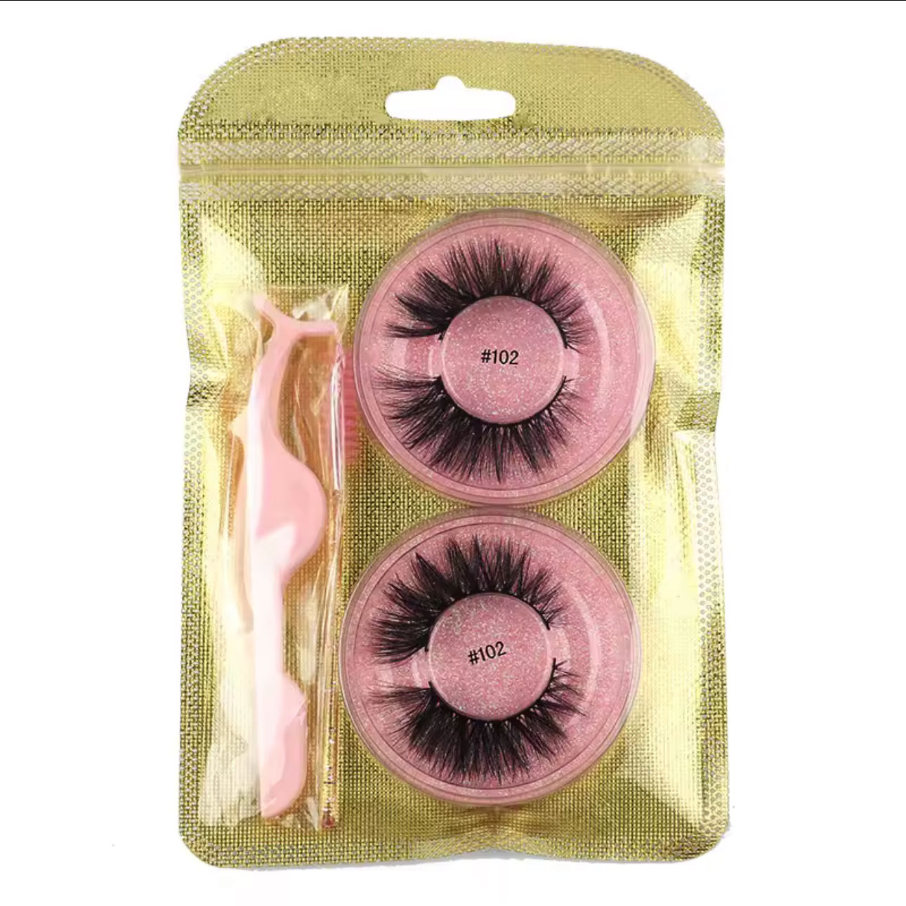 #308 Size 102 Fluffy 3D Mink Lashes with brush and pk tweezer