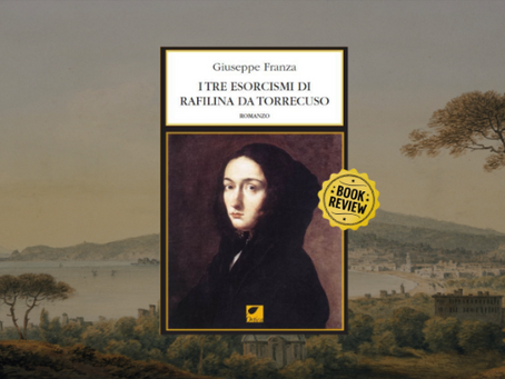Dipinto di paesaggio con copertina del libro I tre esorcismi di Raffilina da Torrecuso