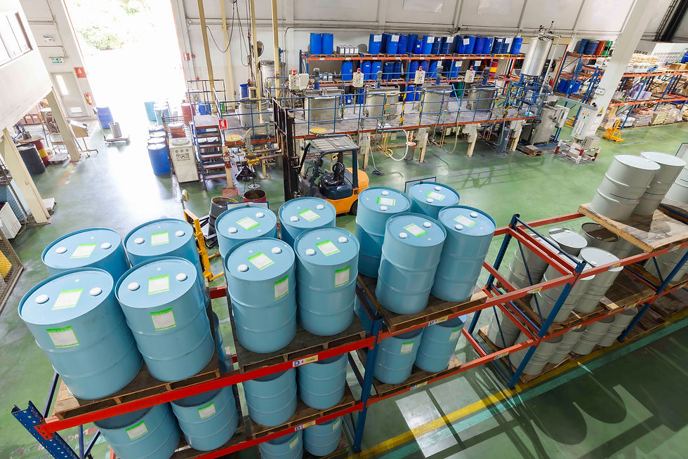 A chemical storage facility interior view
