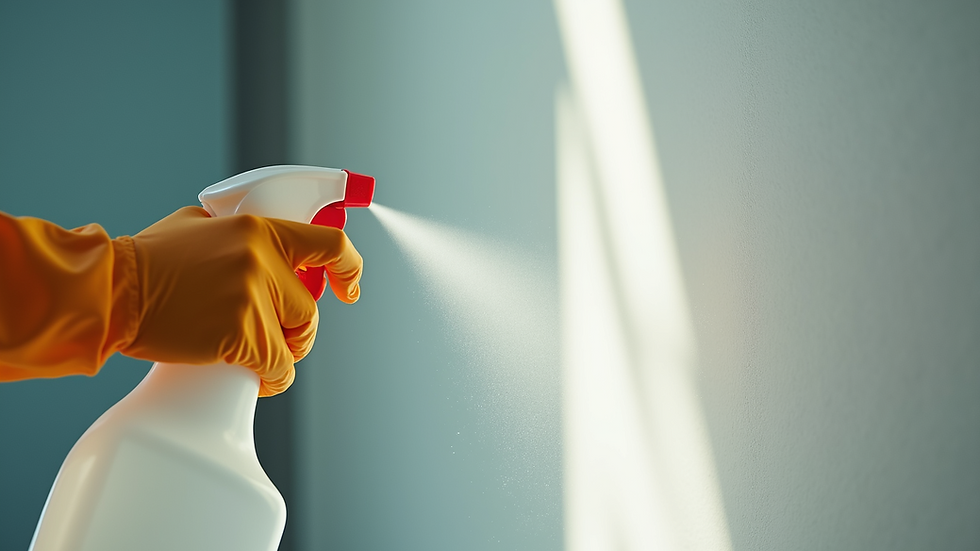 Close-up view of disinfectant spray being applied to a surface