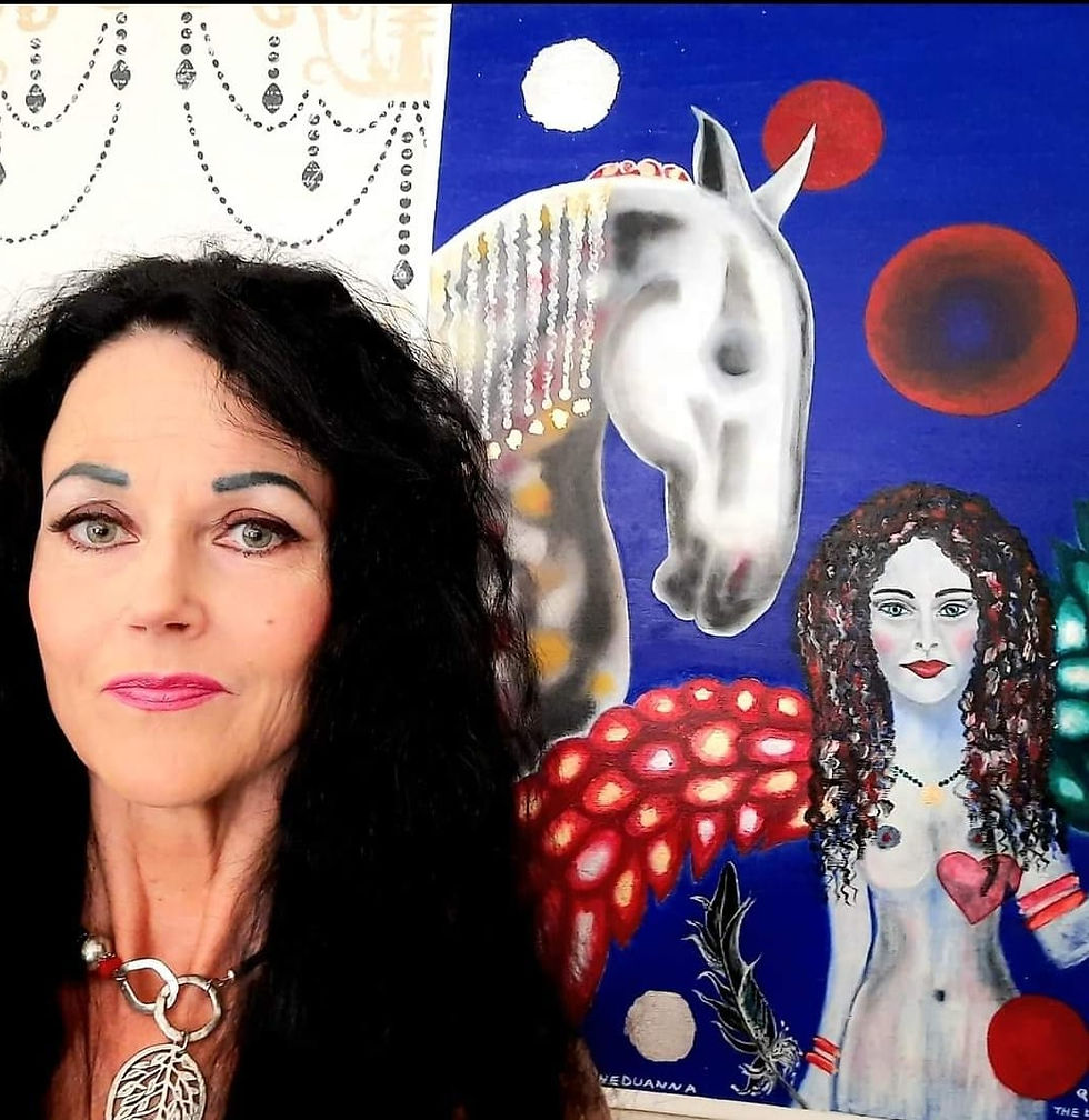 A portrait of the first female poet and her horse. The Ladu ot the Largetst Heart. The Queen of The moon , under the moons. The Lady of the Moon.