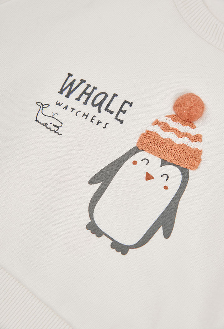 Miniatura: Completo in maglia neonato maschio bianco stampa pinguini