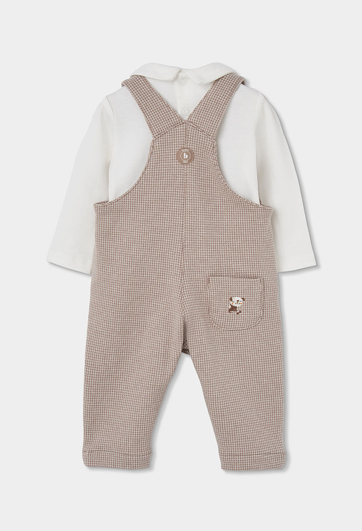 Miniatura: Completo in maglia neonato maschio quadri beige ricamo cagnolino