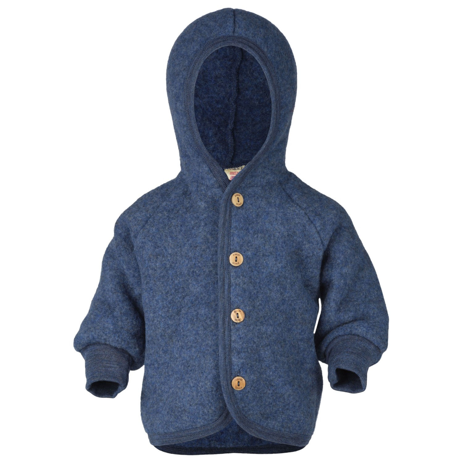 Giacca Blu 100% lana merino vergine con cappuccio per bambini con bottoni i