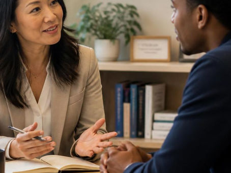 Trauma-informed leader having a supportive conversation with an employee at work