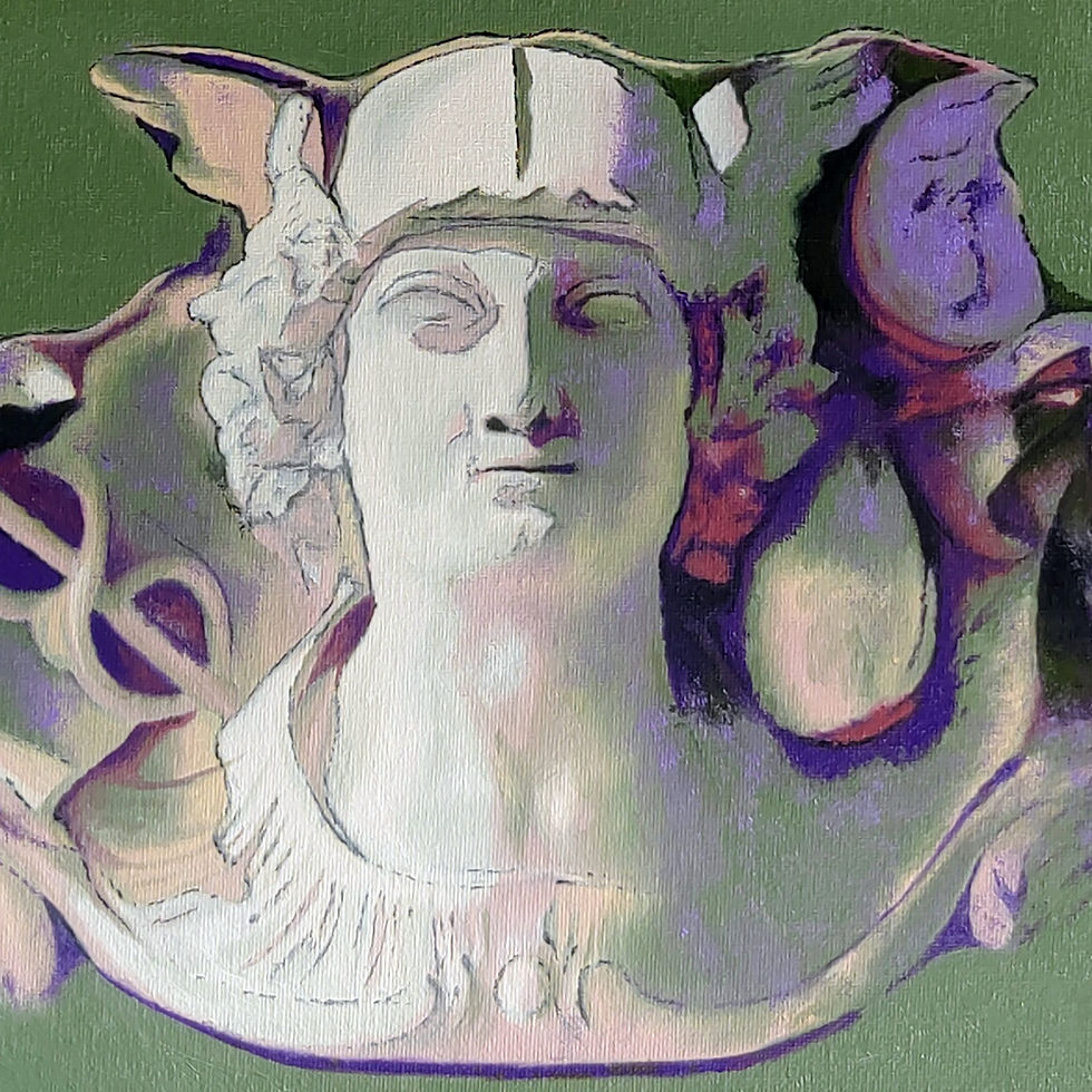 Miniature : Art-Oil painting on canvas)-Inspiré d'un mascaron de Mercure (Strasbourg, France)-MercedesSoret-Collection_Mascarons_Détail1