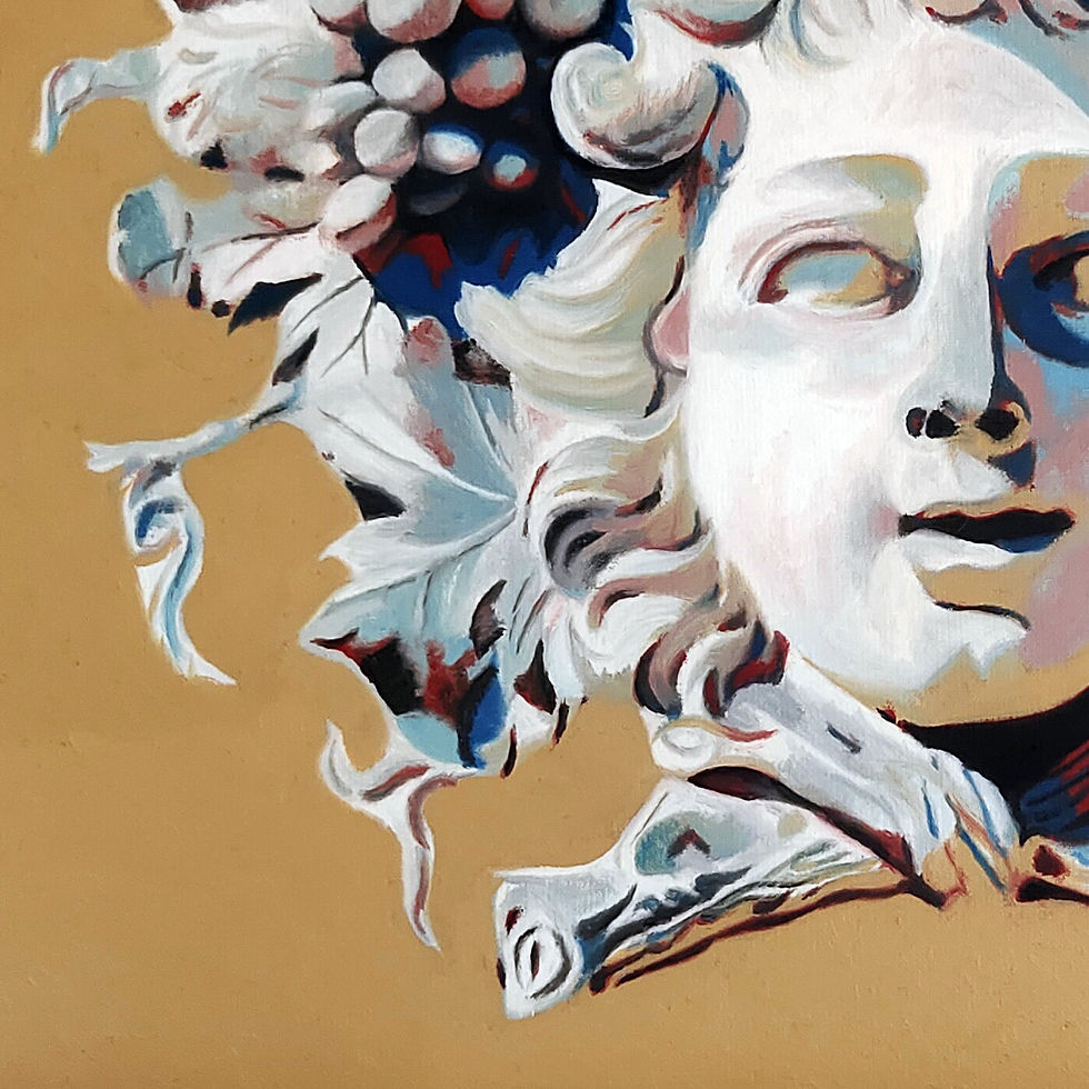 Miniature : Art-Oil painting on canvas-Inspiré d'un mascaron de Bacchus (Strasbourg, place du Château, France)-MercedesSoret-Collection_Mascarons_Détail3