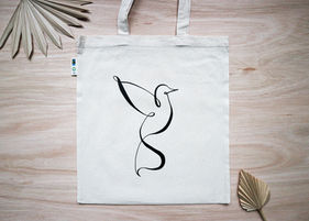 Ecru tasje met vogel illustratie