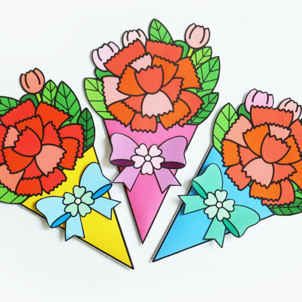 Carnation Paper Flower Bouquet Craft for Kids Mother's day Card