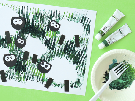 How to Paint Sheep using Fork | Fork Painting Step by Step Tutorial for Kids